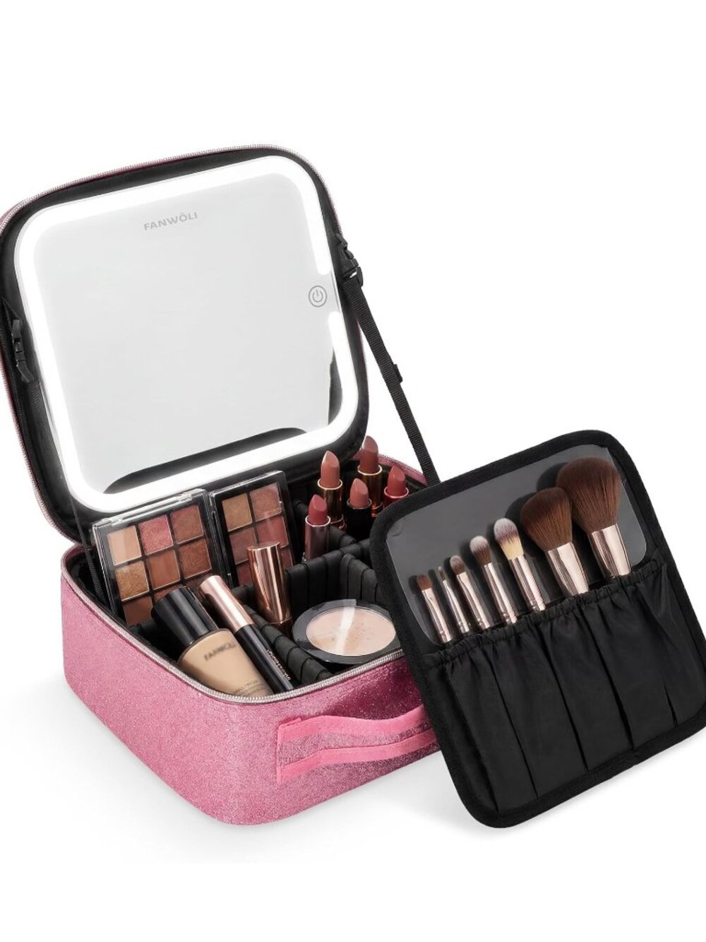 Lighted Cosmetic Case with 3 Light Modes and Adjustable Dividers